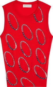 Dries Van Noten Taja Ellipses Crystal Embellished Sleeveless Merino Wool Sweater
