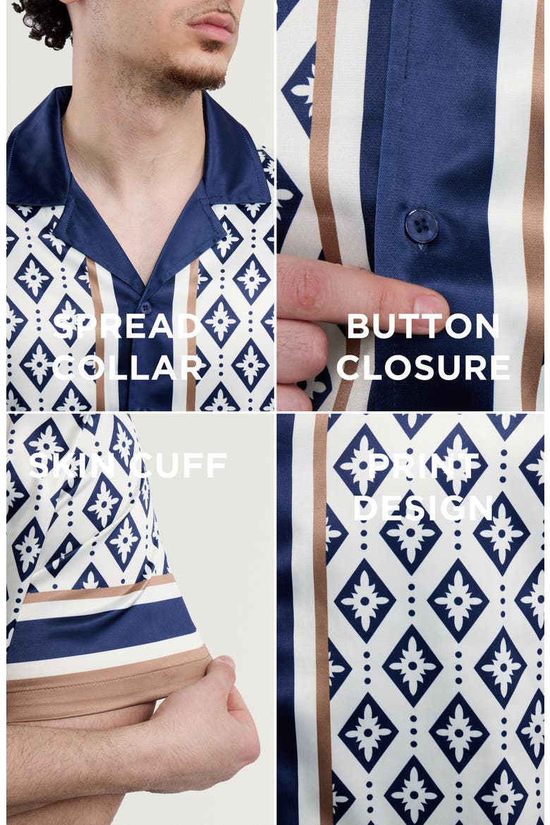Diamond Print Camp Shirt, Alternate, color, CREAM/ NAVY