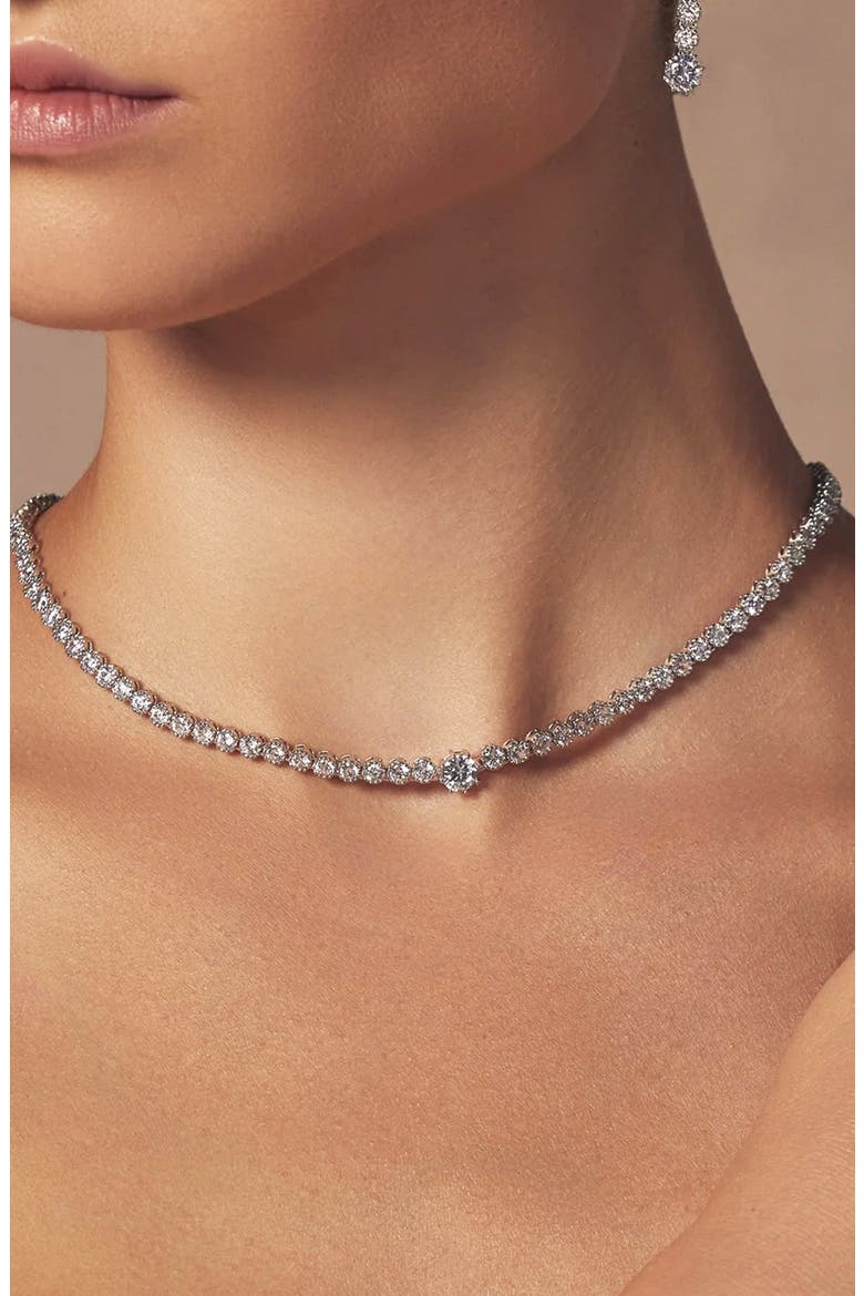 Celeste Tennis Necklace Dainty Sparkle Trendy Everyday Jewelry, Alternate, color, Silver