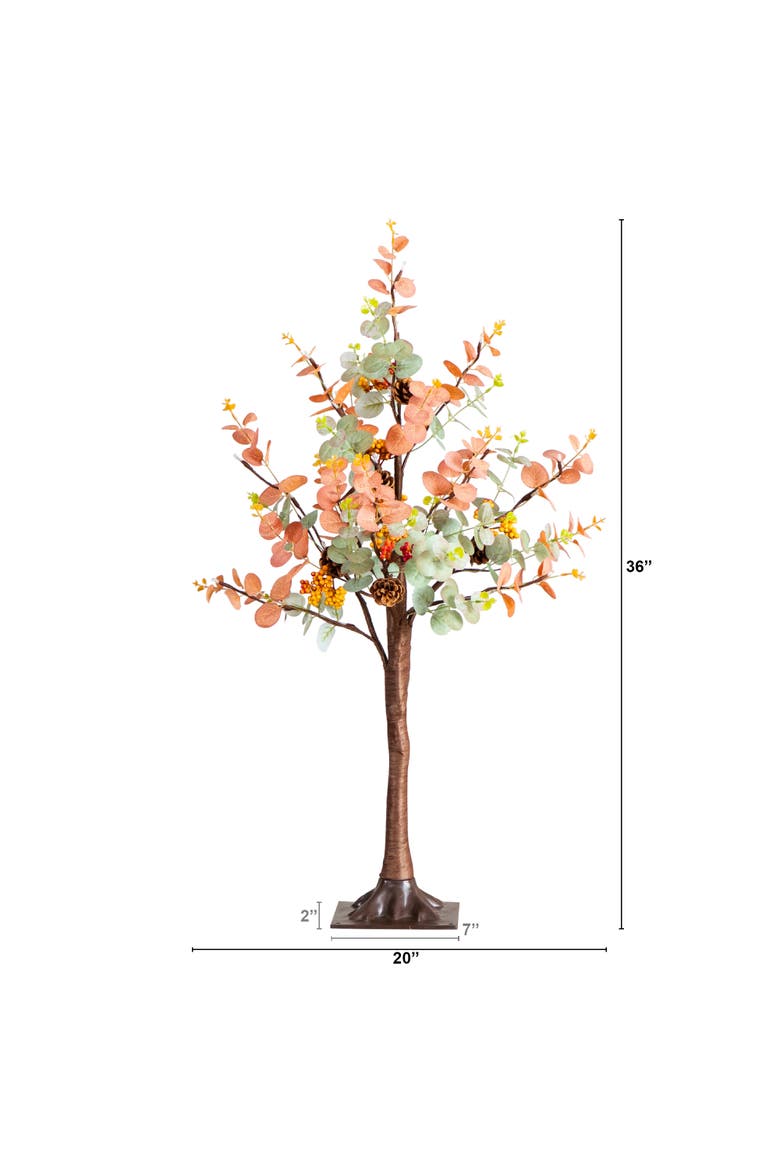 3-ft Pre-Lit Autumn Eucalyptus Artificial Fall Tree with Pinecones, Berries and 36 Warm White LED Lights, Alternate, color, Orange