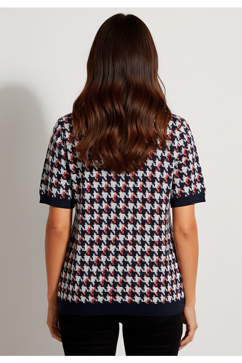 Fine Gauge Crewneck Knit Shell, Alternate, color, NAVY OFFSET HOUNDSTOOTH