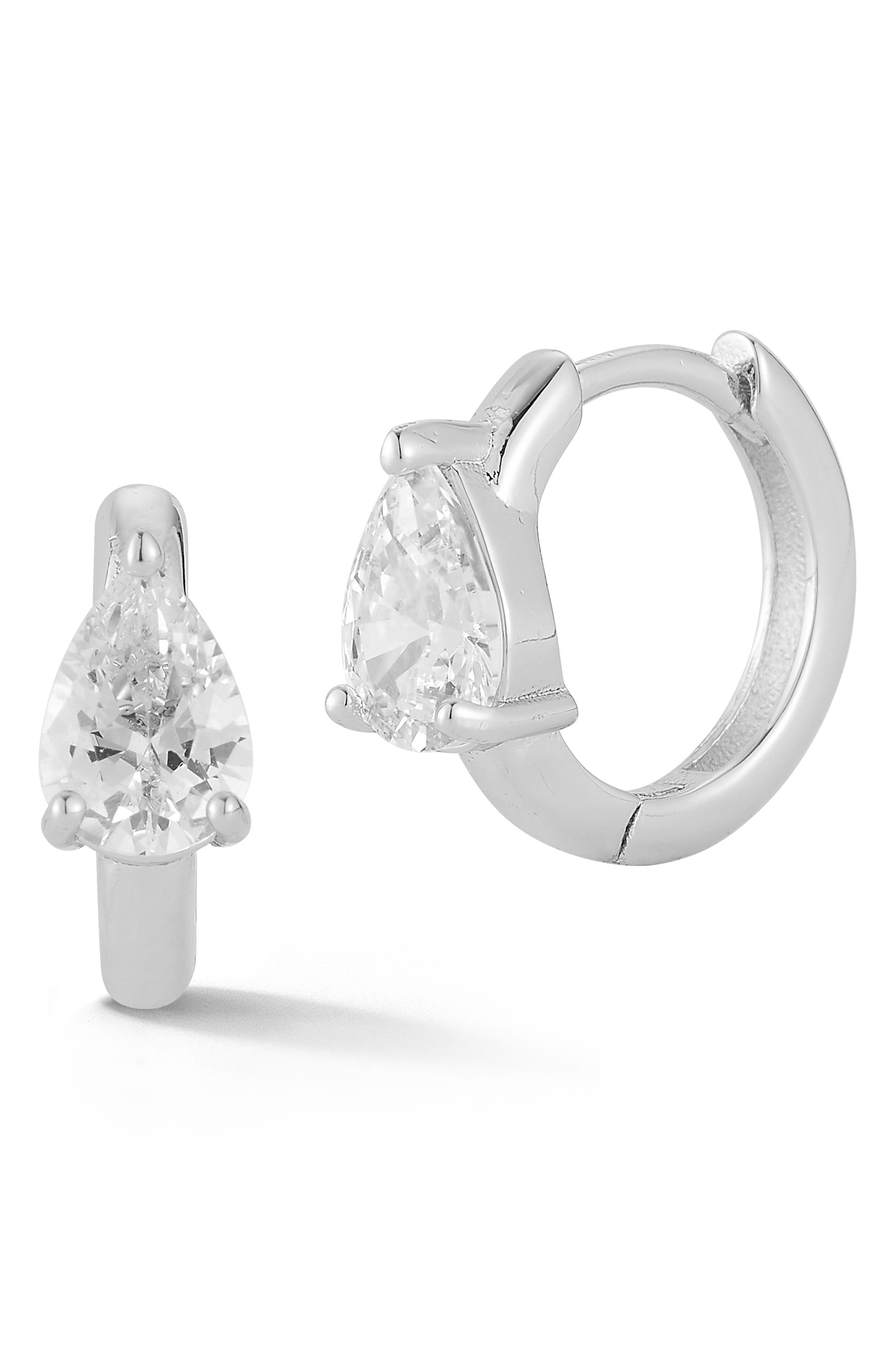 Pear Cubic Zirconia Huggie Hoop Earrings
