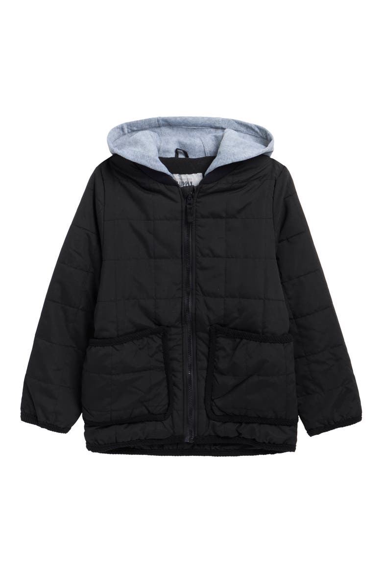 Kids' Brushed Micro Midweight Quilted Jacket, Main, color, BLACK