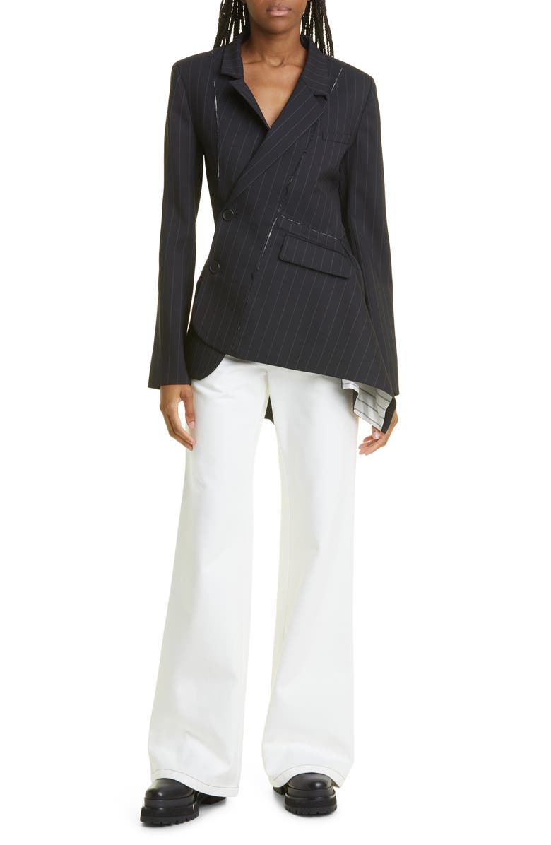 MONSE Pinstripe Deconstructed Asymmetric Stretch Wool Blazer, Alternate, color, 