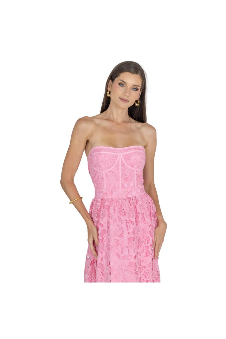 Amelia Lace Bustier Midi Dress Guipure Lace, Alternate, color, BABY PINK