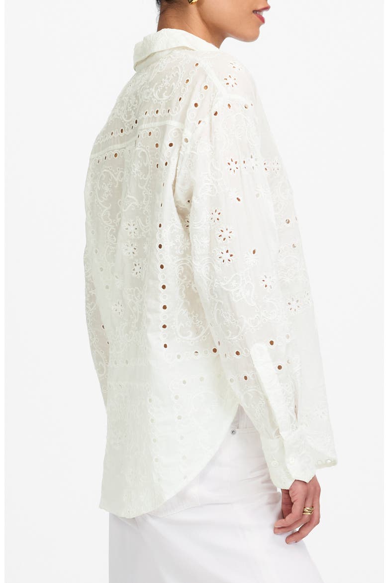 Eyelet Oversize Button-Up Shirt, Alternate, color, WHITE