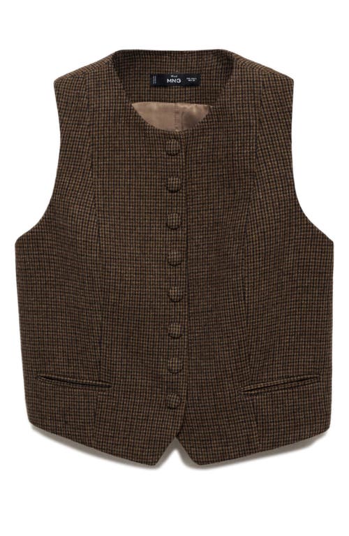 Mango Check Wool Suit Gilet Brown In Brown