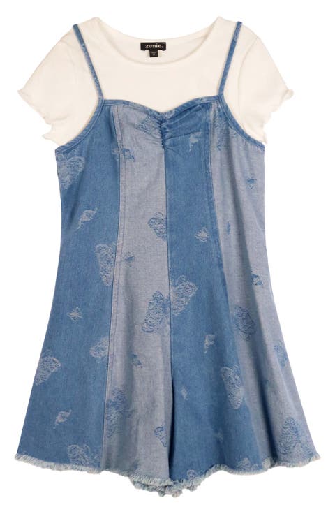 Kids' Mixed Media Denim Romper (Big Kid)