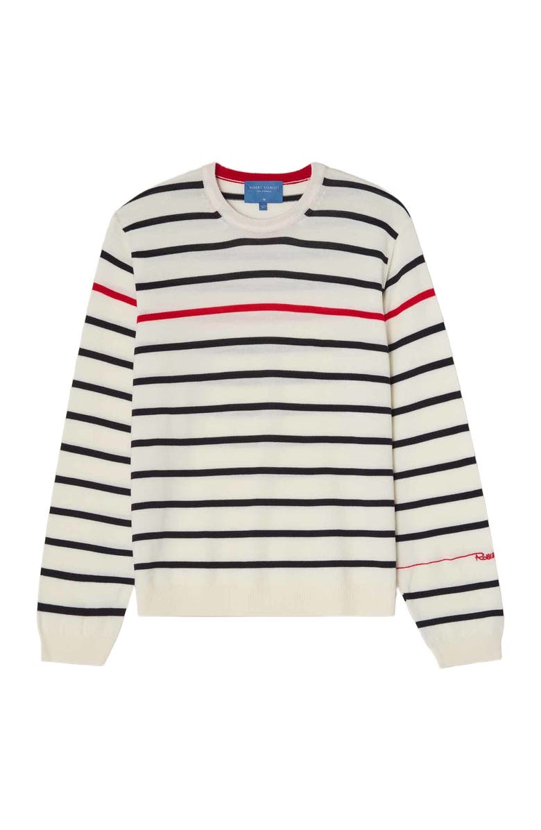 Robert Talbott Cooke Engineered Stripe Sweater, Alternate, color, White And Navy