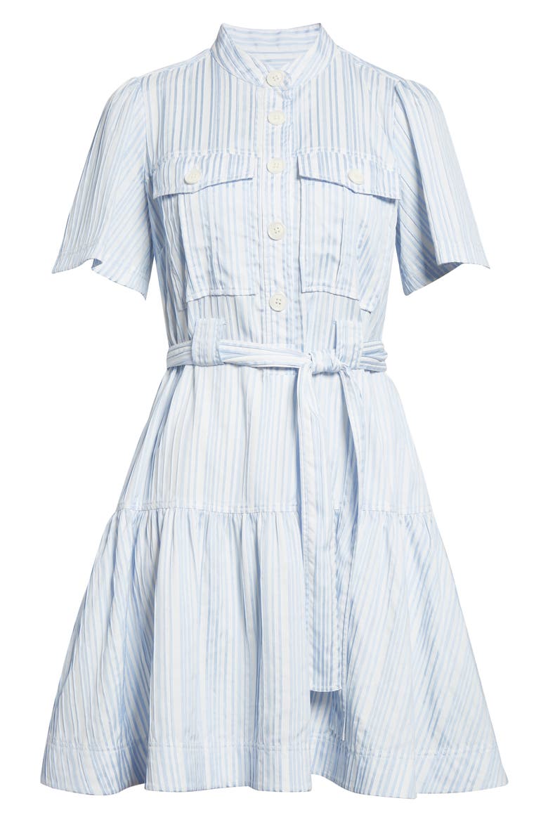 Clynton Variegated Stripe Short Sleeve Shirtdress, Alternate, color, CELESTINE/ WHITE