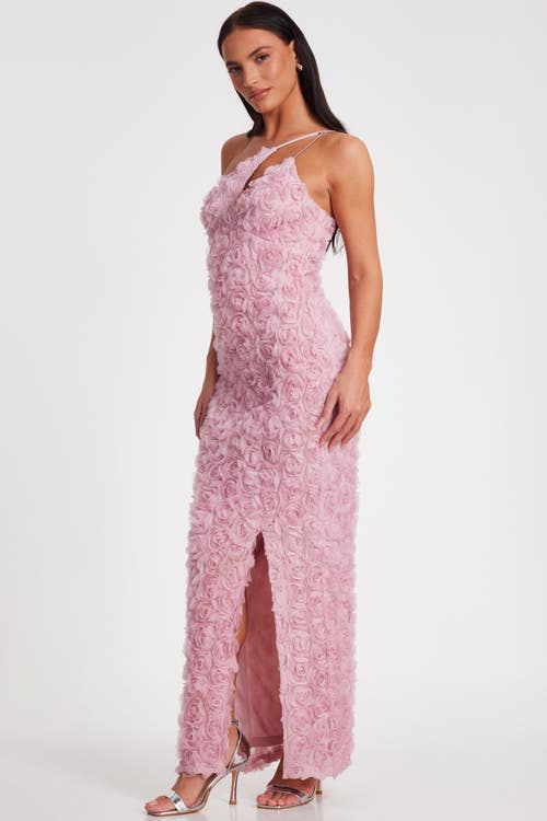 Quiz One Shoulder Cut Out 3d Floral Maxi Dress In Blush