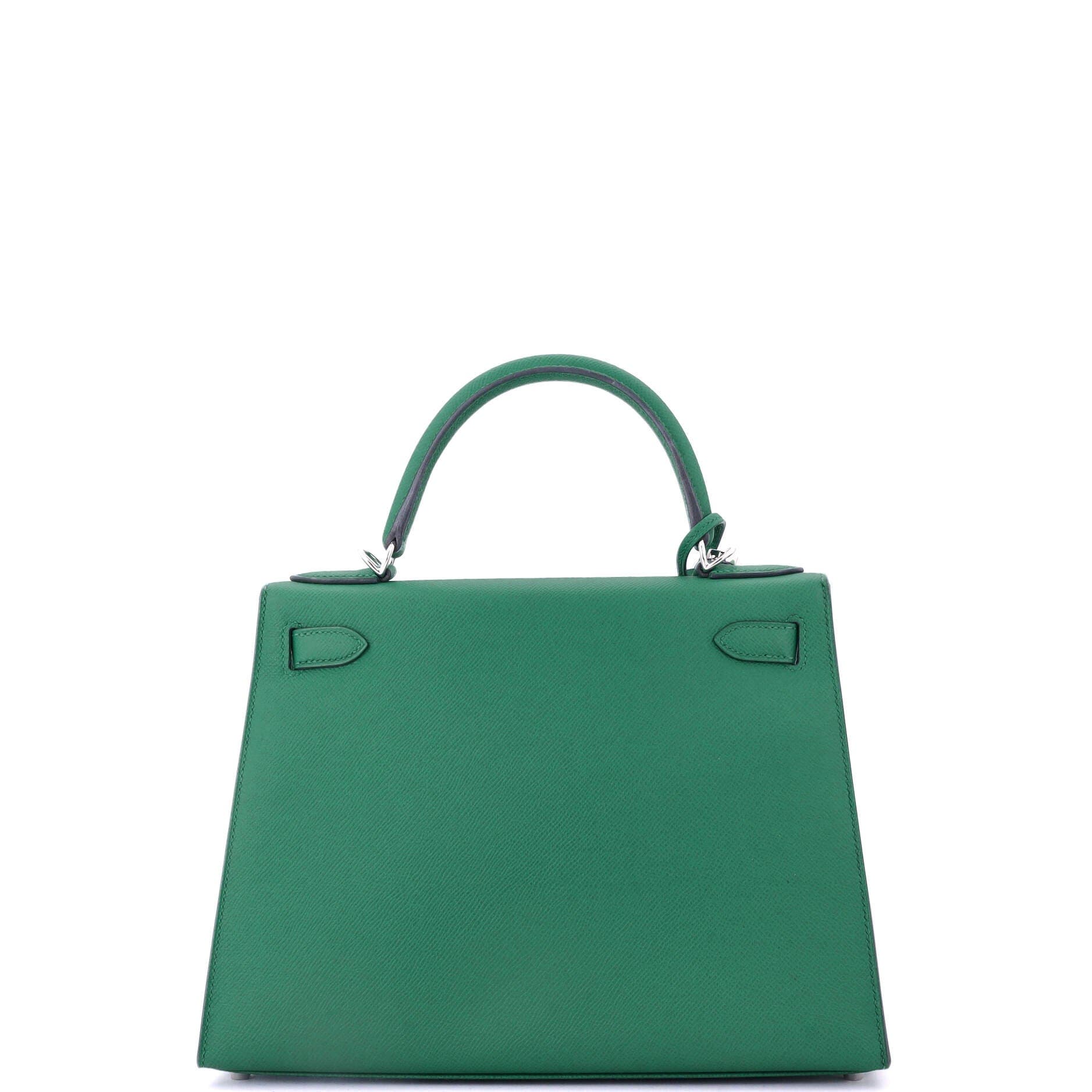 Pre-Owned Hermes Kelly Handbag Green Epsom with Palladium Hardware 28, Alternate, color, 