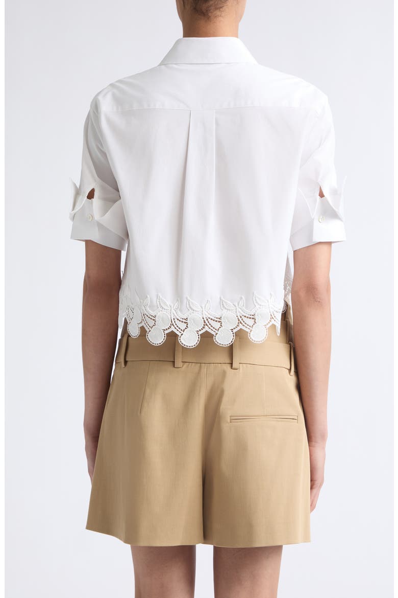 Cherry Lace Crop Stretch Cotton Button-Up Shirt, Alternate, color, WHITE