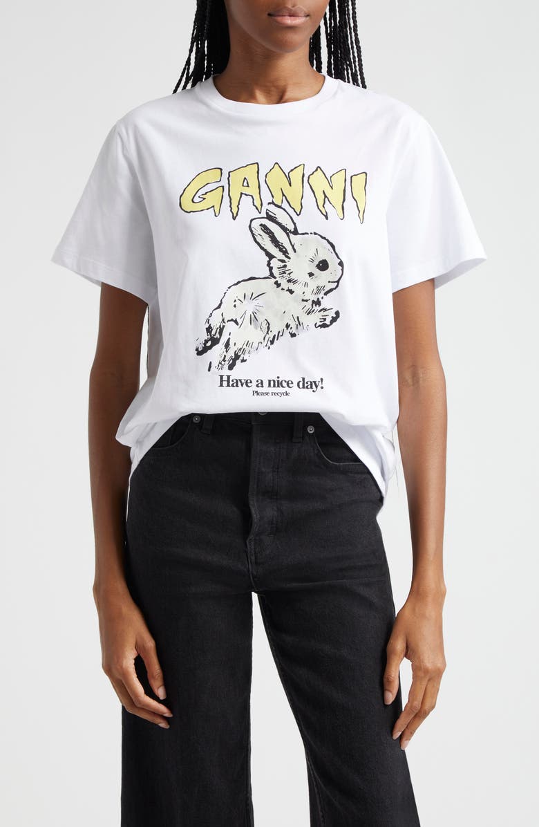 Ganni Bunny Organic Cotton Graphic T-Shirt, Main, color, 