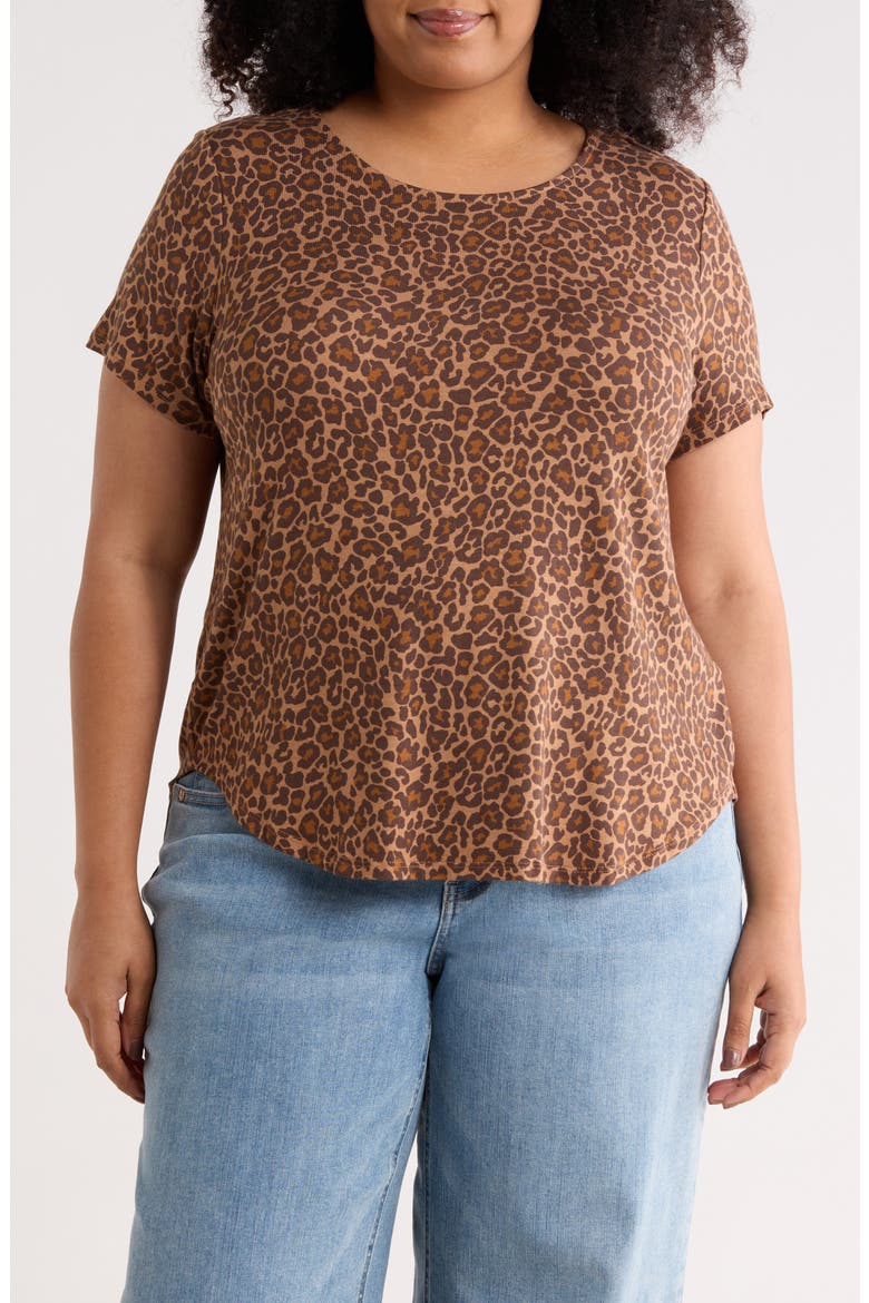 Short Sleeve High-Low T-Shirt, Main, color, BROWN LEOPARD