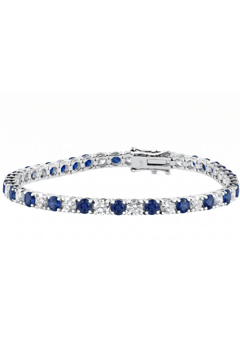 11.50Ct Blue Sapphire & Diamond Tennis Bracelet 7" 14k Gold Lab Grown, Main, color, 14k White Gold
