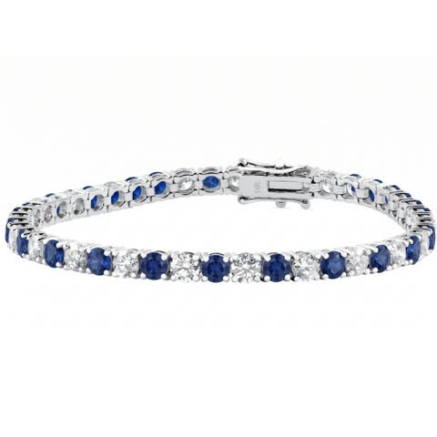 11.50Ct Blue Sapphire & Diamond Tennis Bracelet 7" 14k Gold Lab Grown