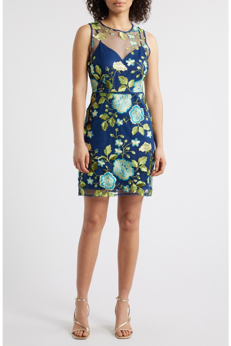 Embroidered Floral Mesh Minidress, Main, color, LIME/ BLUE