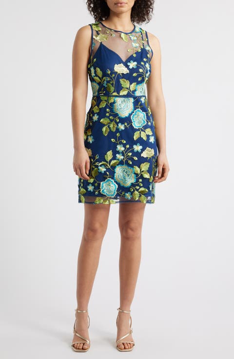 Embroidered Floral Mesh Minidress