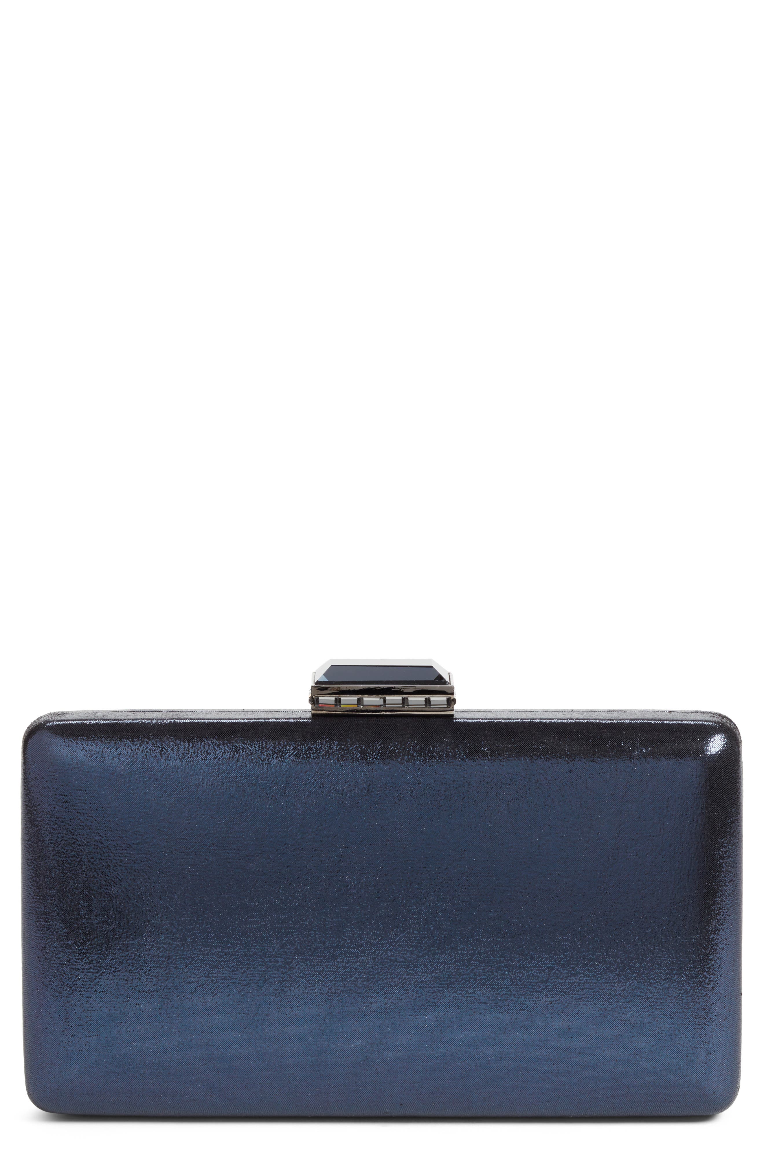 Metallic Box Clutch, Main, color, NAVY