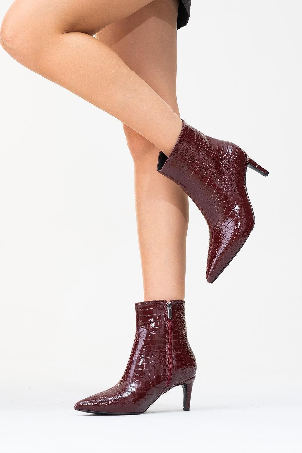 Noya Stiletto Boot, Alternate, color, Burgundy Patent Faux Leather