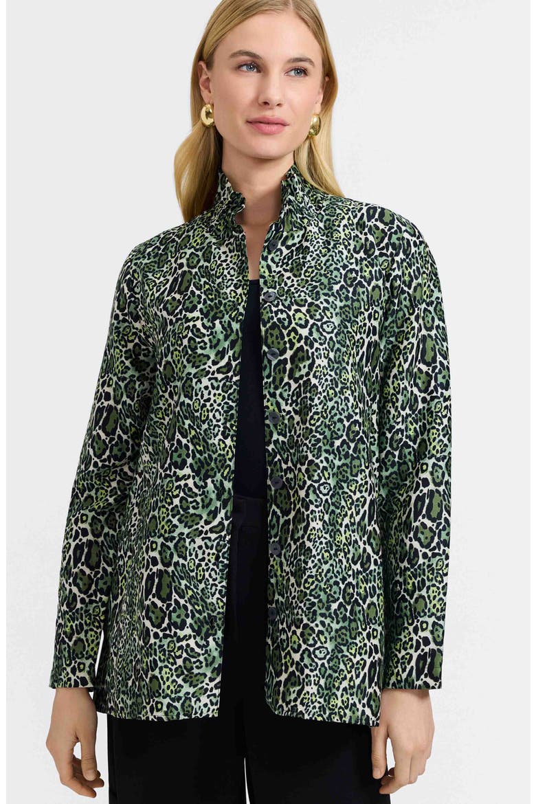 Carolina Leopard Print Cotton Sateen Button-Up Shirt, Alternate, color, BASIL GREEN/ MULTI
