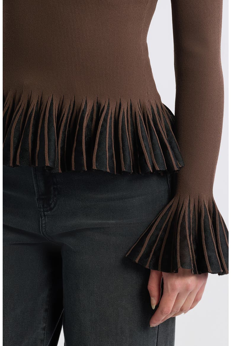 Nora Pleat Trim Top, Alternate, color, BROWN BLACK ORGANZA