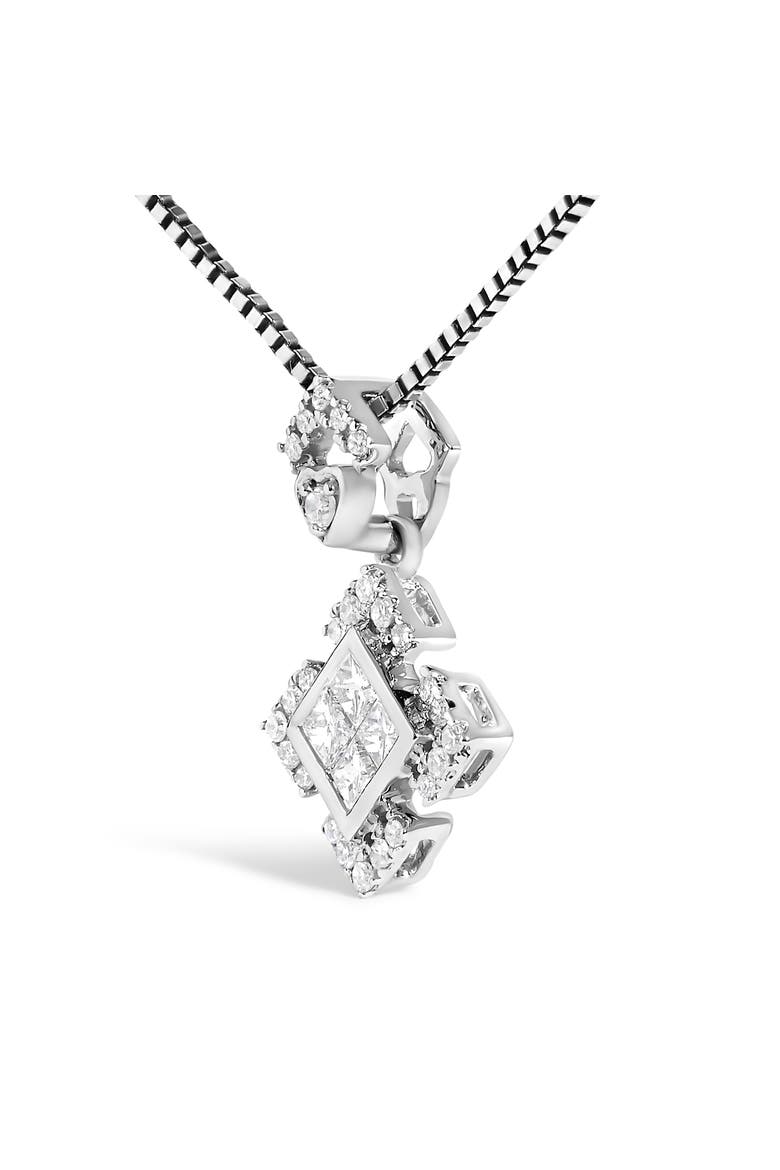10K White Gold 1/5 Cttw Diamond Geometric Design Pendant Necklace, Alternate, color, White Gold