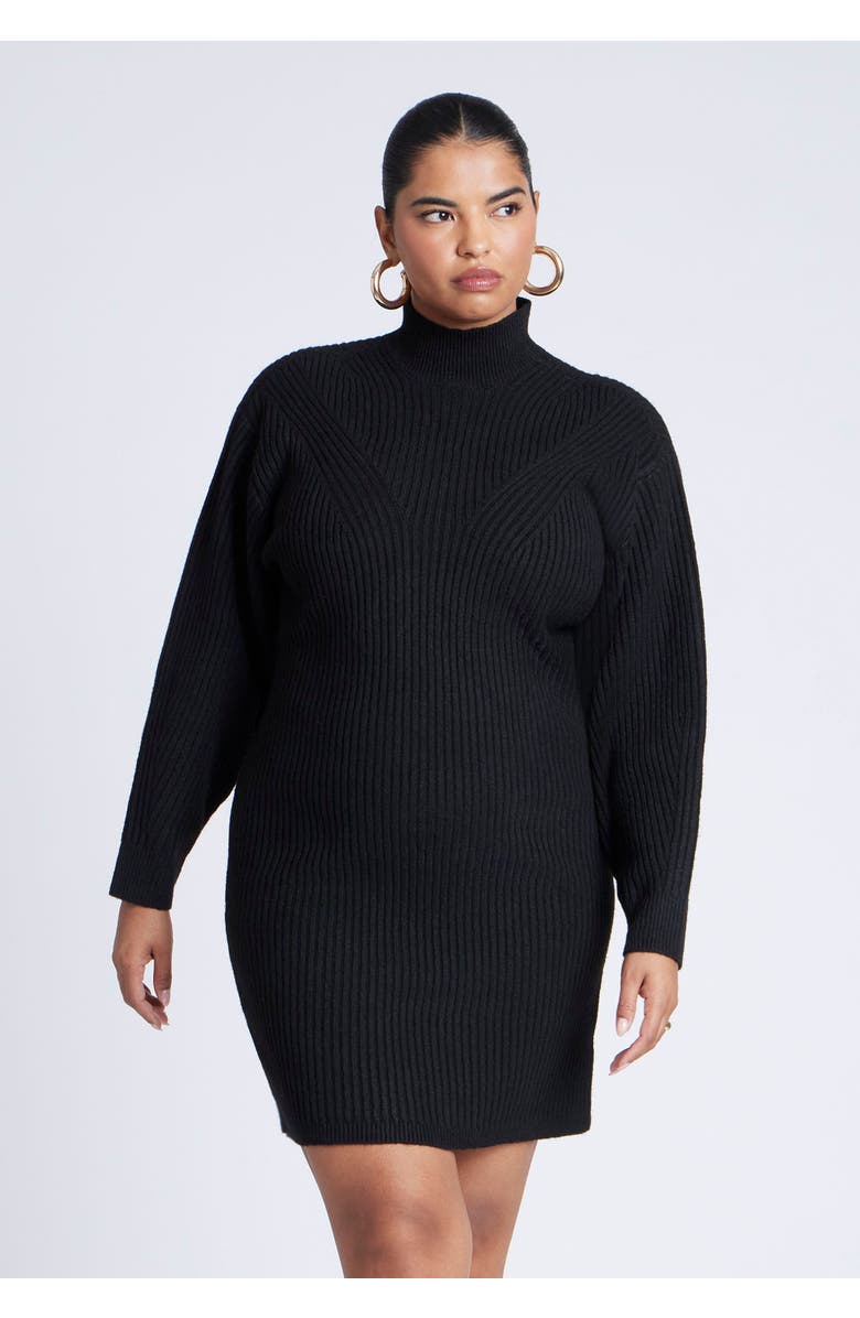 ELOQUII Turtleneck Mini Sweater Dress, Alternate, color, Black Onyx