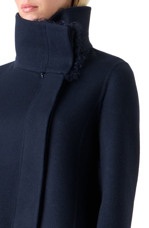Akris Edena Cashmere Crop Jacket With Genuine Shearling Collar In Blue