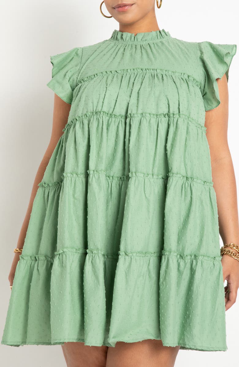 ELOQUII Swiss Dot Cotton Babydoll Dress, Alternate, color,