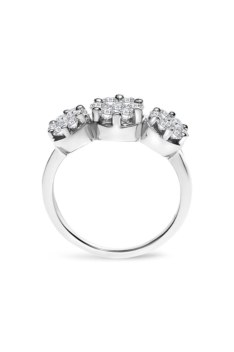 14K White Gold 1 1/4 Cttw Diamond Three Cluster Engagement Ring, Alternate, color, White