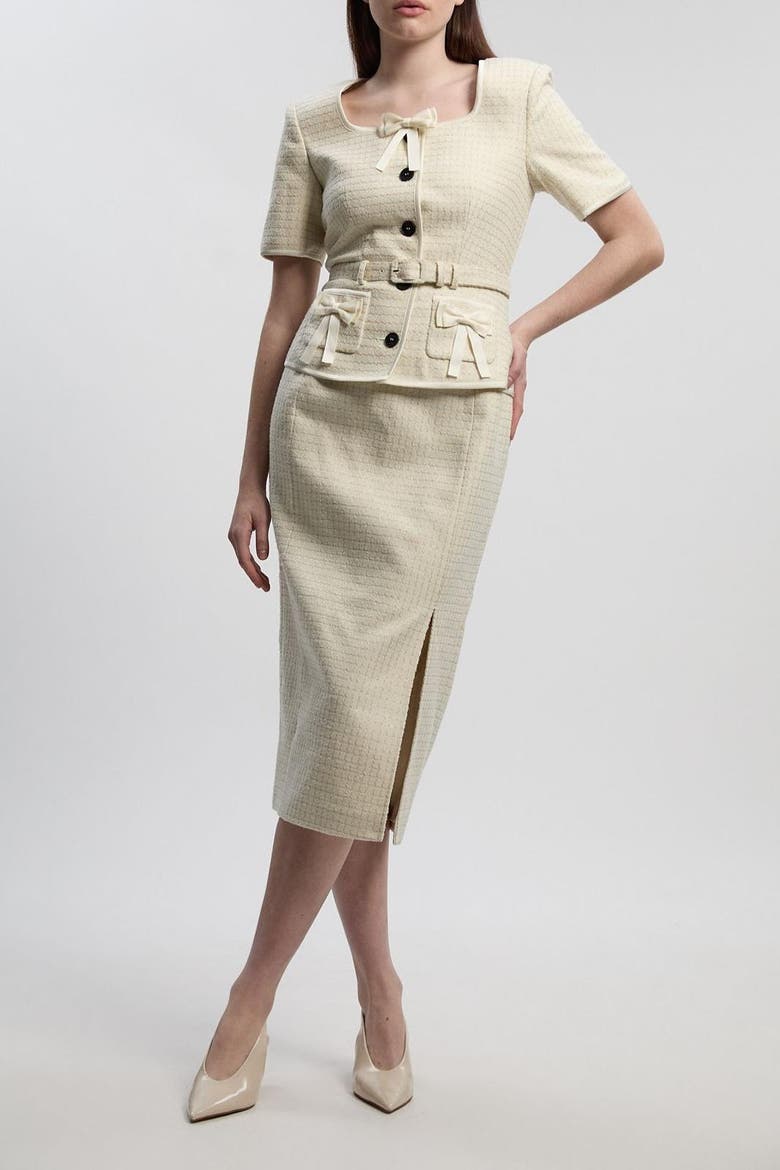 Tweed Bow Midi Dress, Alternate, color, Ivory