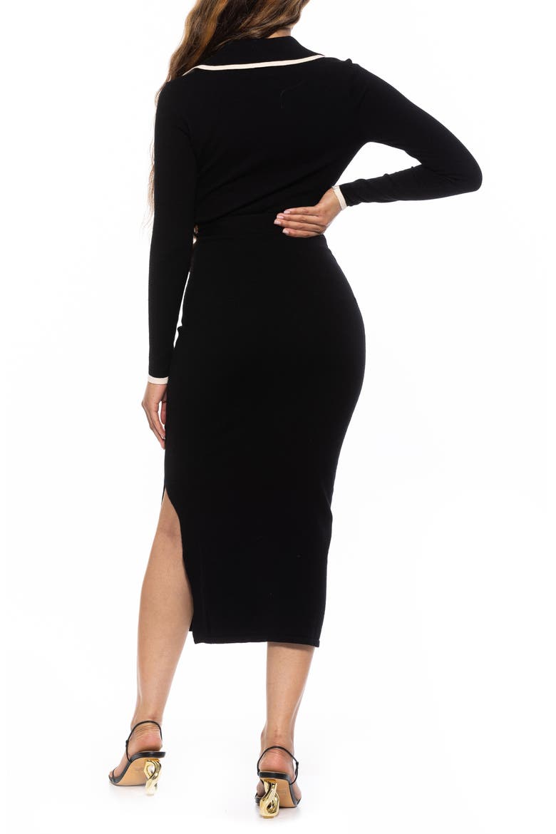 Tatiana Johnny Collar Knit Midi Dress, Alternate, color, BLACK