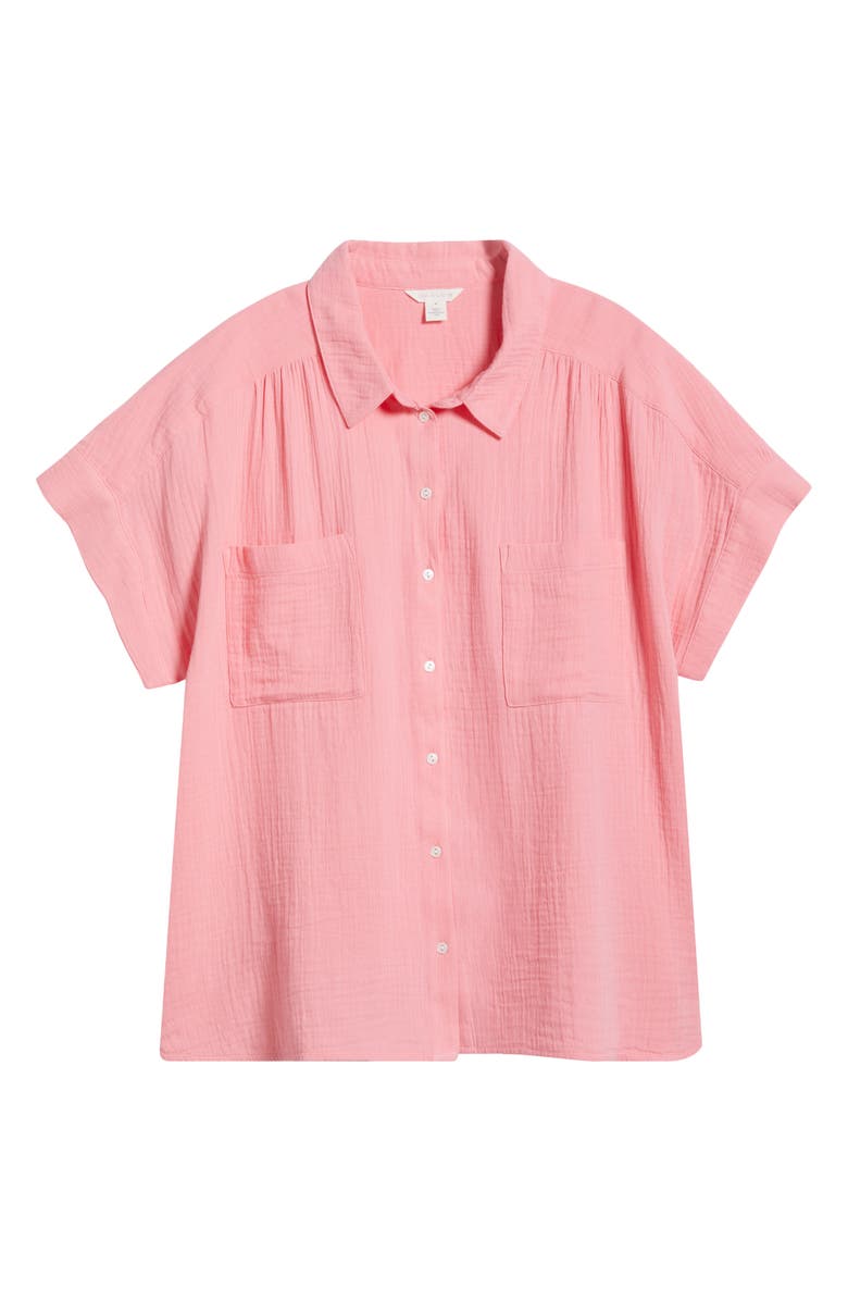 Caslon<sup>®</sup> Cotton Gauze Button-Up Shirt, Alternate, color, Pink Geranium