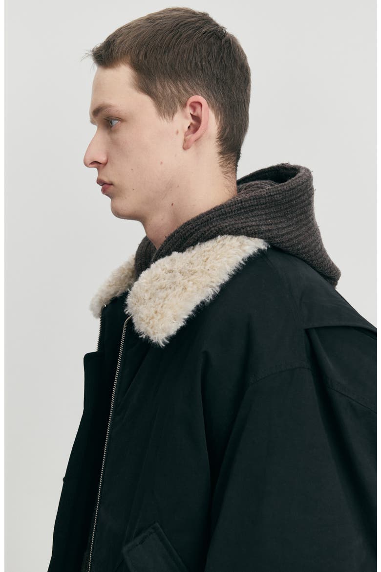 Gender Inclusive Flight Padded Jacket with Faux Shearling Collar, Alternate, color, BLACK