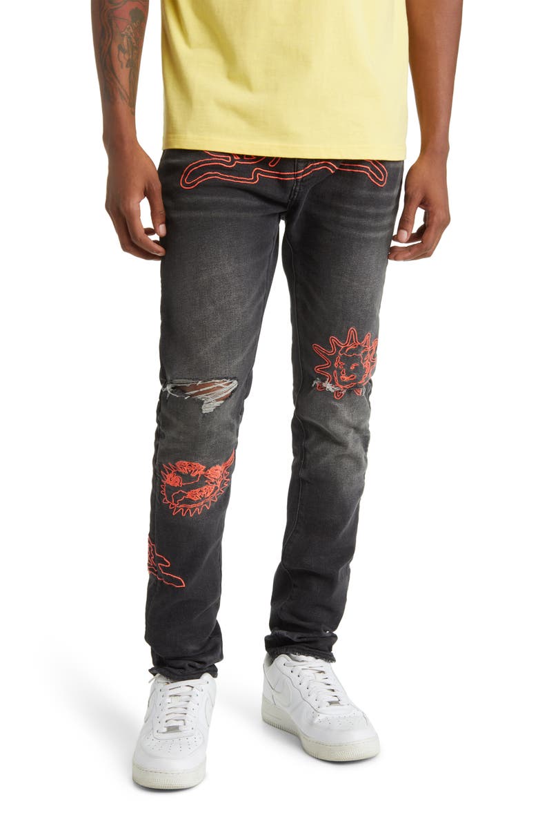 ICECREAM Outline Embroidered Ripped Jeans, Main, color,