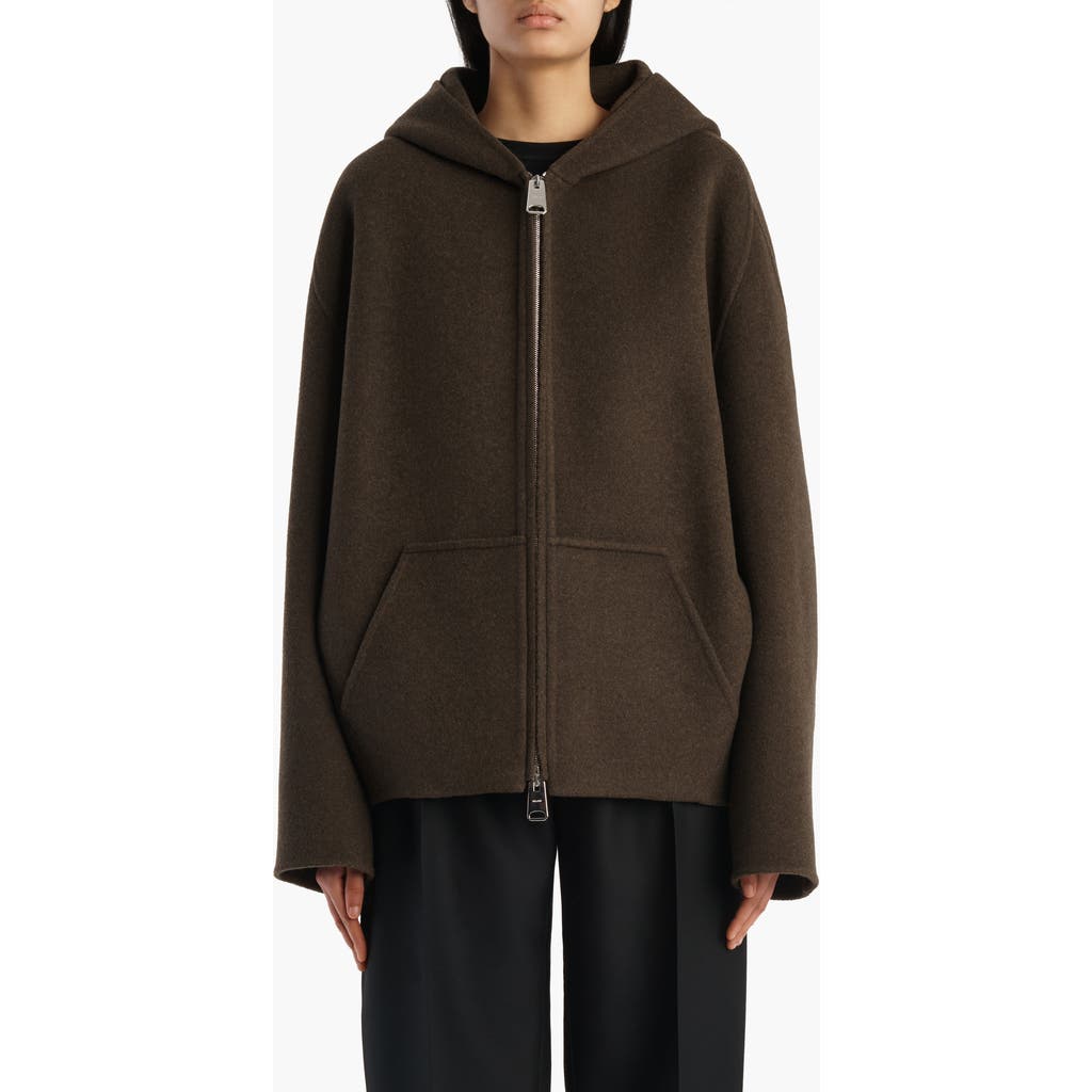 Khaite Dolem Double Face Wool Full Zip Hoodie In Army Melange