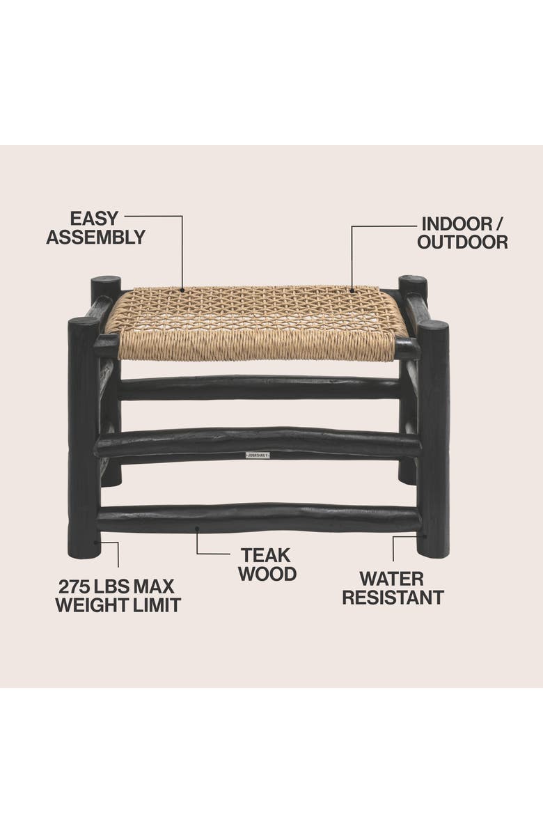 JONATHAN Y Chuck Coastal Bohemian Handcrafted Indoor/Outdoor Teak Wood Accent Stool with Woven Seat, Alternate, color, Black