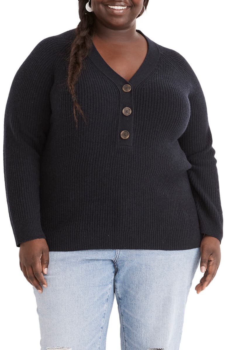 Madewell Jojo Wool Blend Henley Sweater, Main, color, Navy
