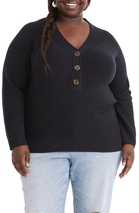 Jojo Wool Blend Henley Sweater (Plus Size)
