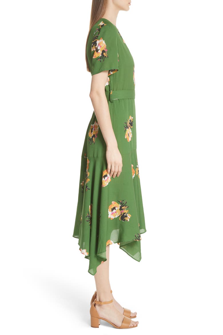 Cora Floral Print Silk Wrap Dress, Alternate, color, CACTUS/ SAFFRON