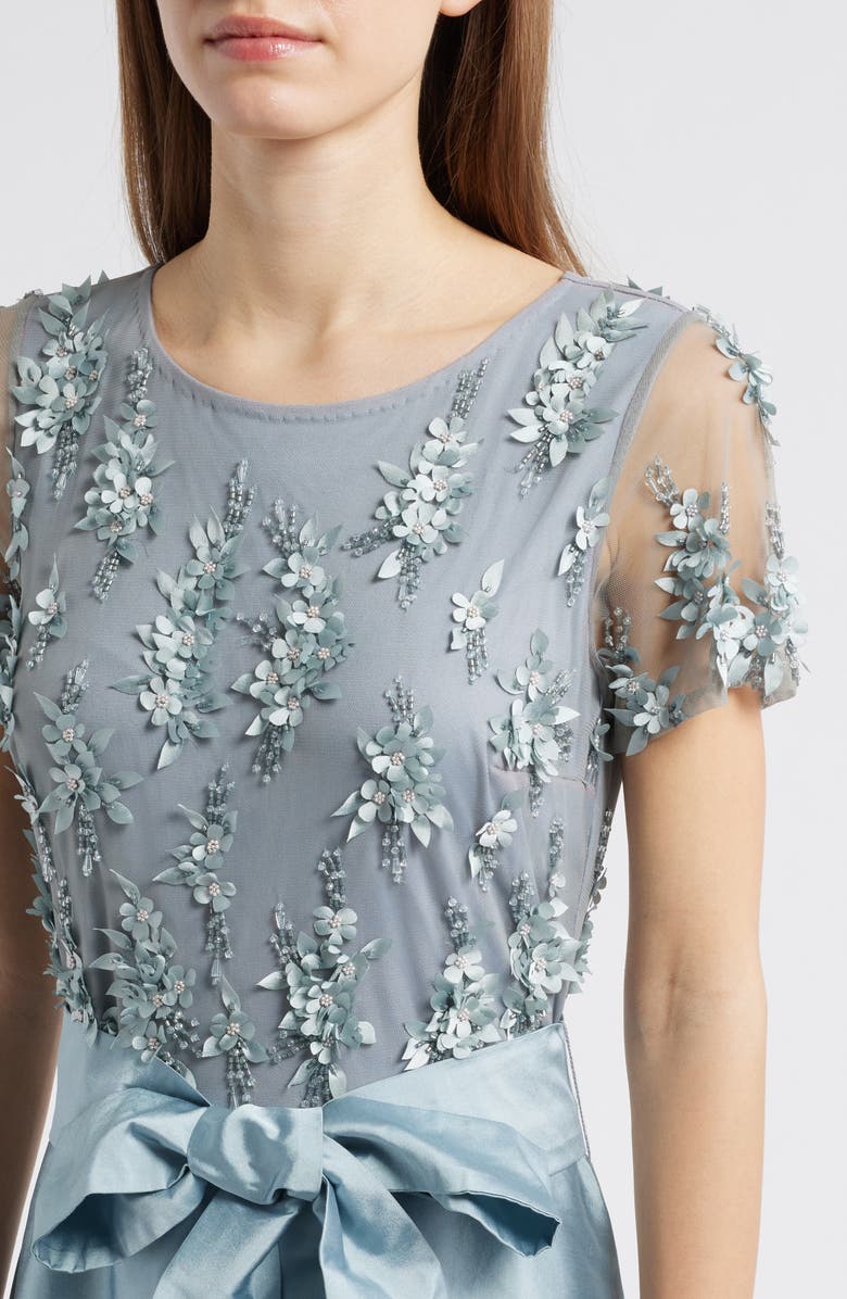 Pisarro Nights 3D Floral Bodice Beaded Gown, Alternate, color, Light Blue