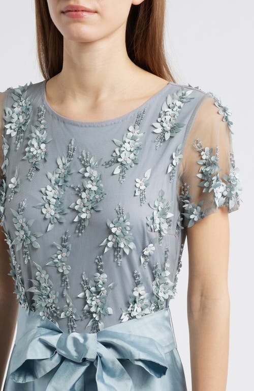 Pisarro Nights 3d Floral Bodice Beaded Gown In Light Blue