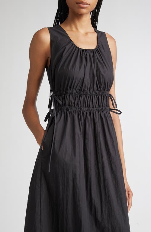 Lafayette 148 New York Gathered Waist Sleeveless Cotton Blend Midi Dress In Black