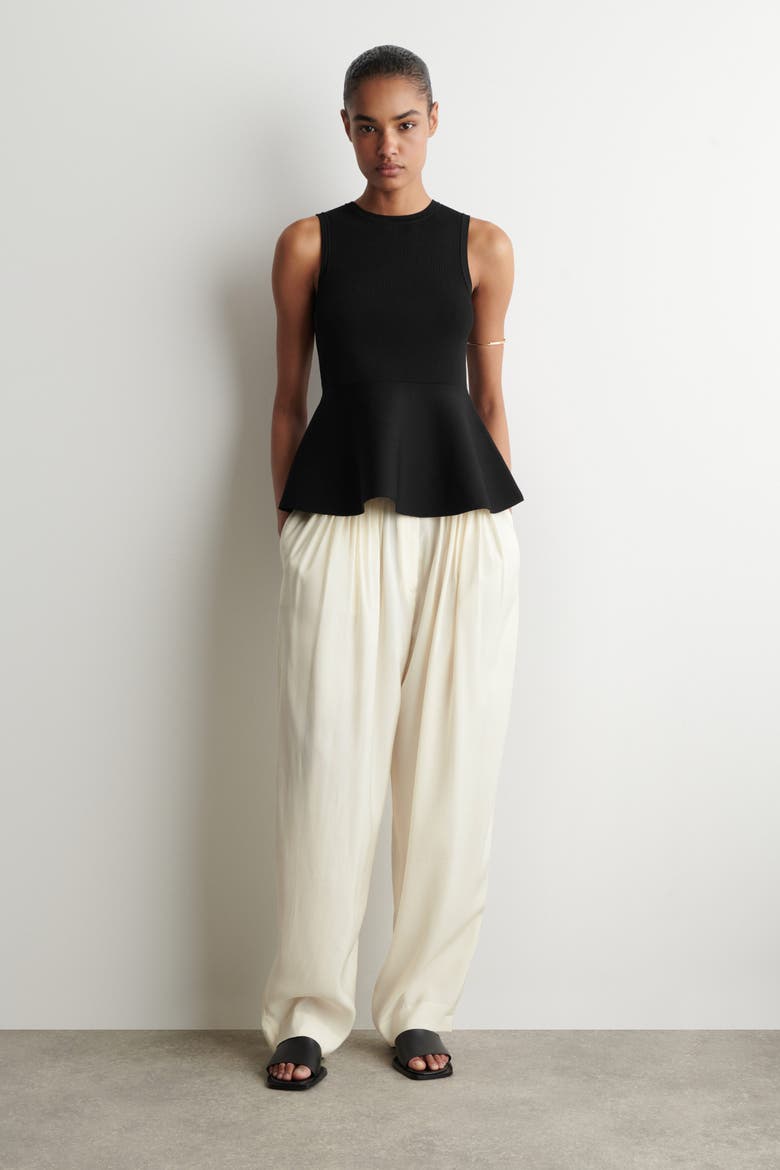Knitted Peplum Top, Alternate, color, BLACK