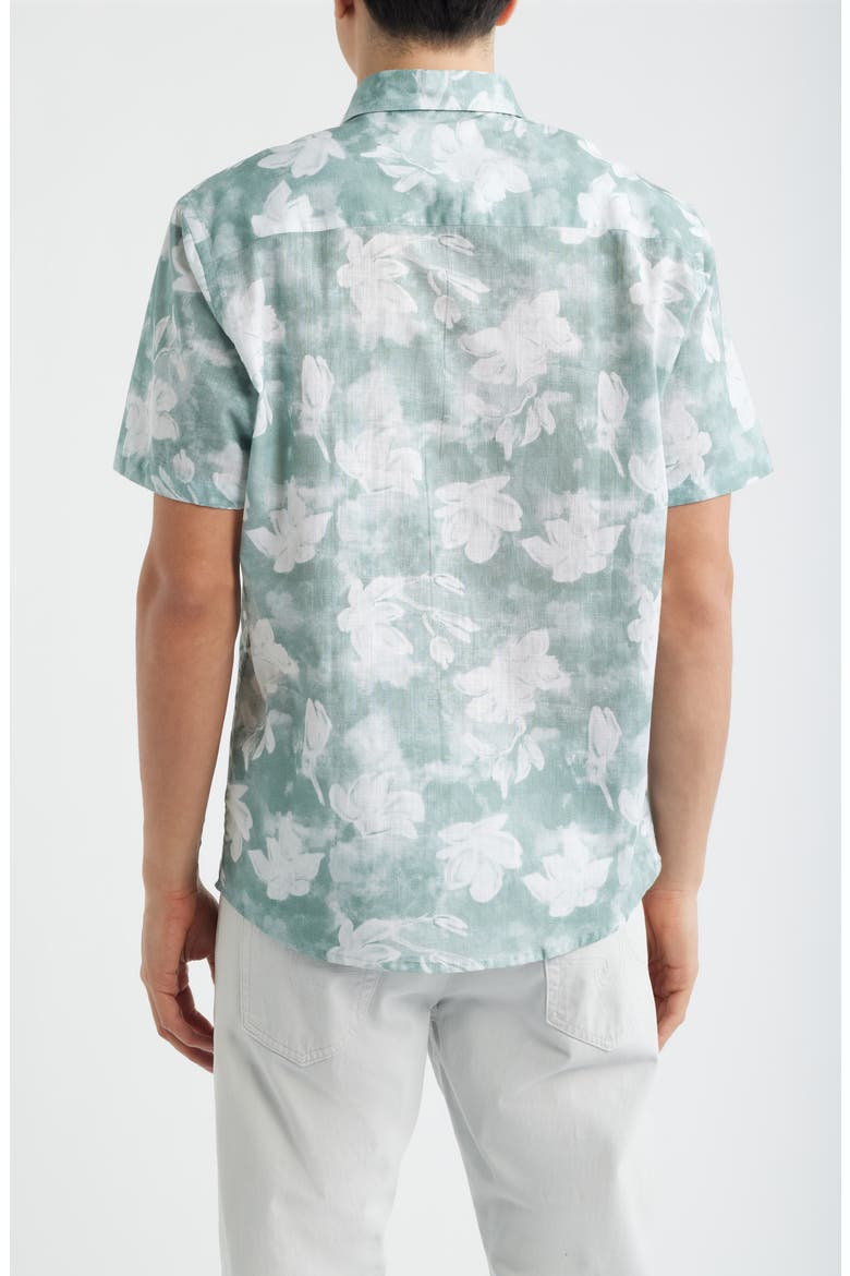 Kyliam Floral Print Short Sleeve Cotton Button-Up Shirt, Alternate, color, DUSTY TEAL