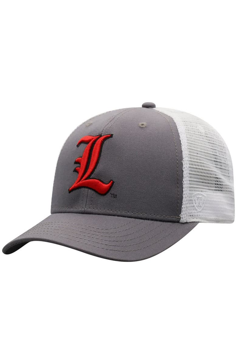 TOP OF THE WORLD Men's Top of the World Gray/White Louisville Cardinals Victory Baseline Trucker Adjustable Hat, Main, color, 