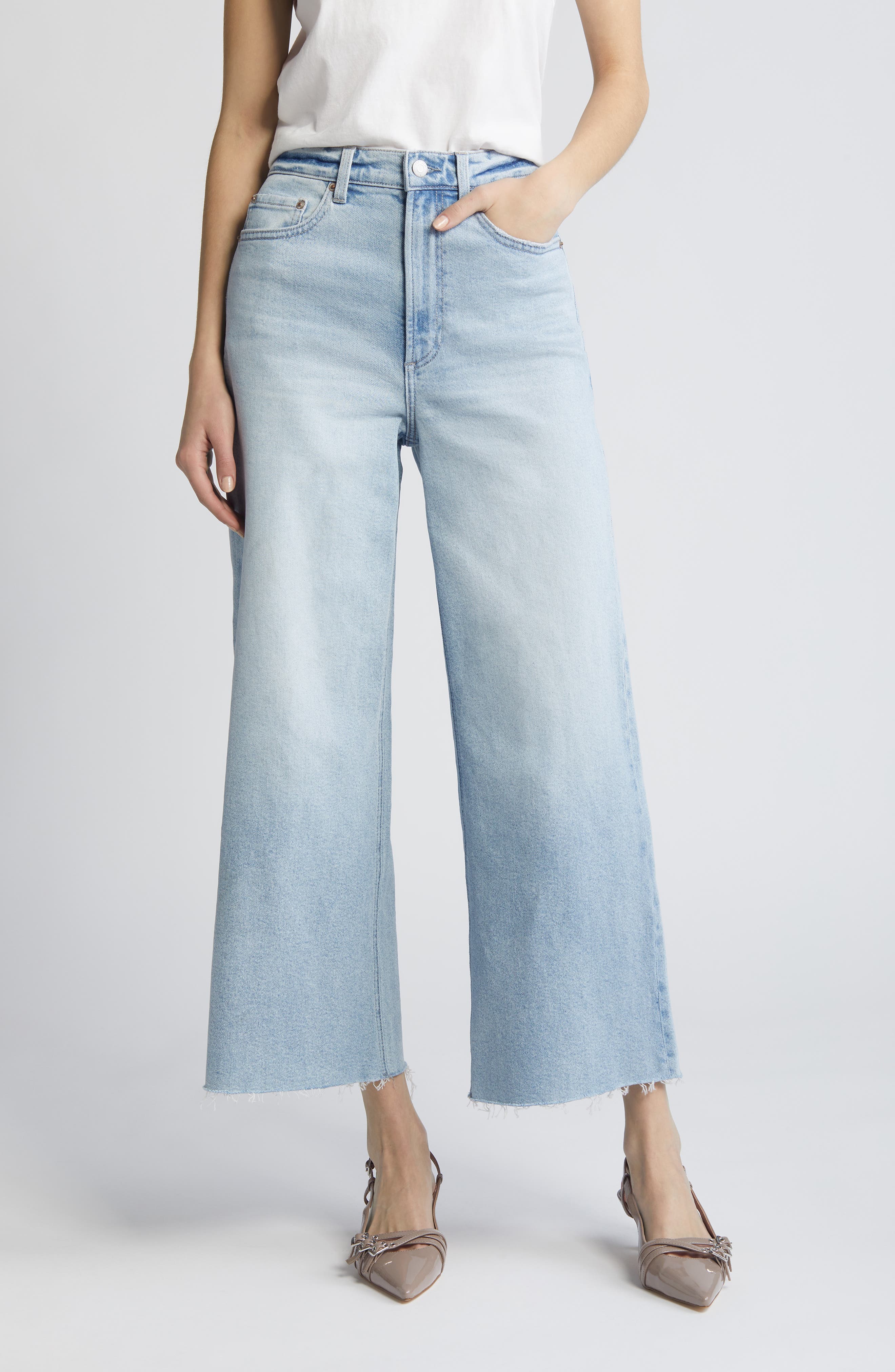 Lana Raw Hem Ankle Wide Leg Jeans