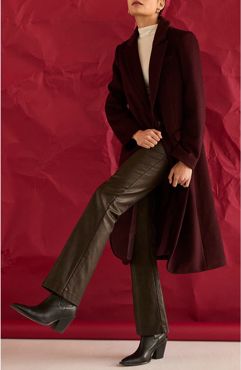 CRESCENT Brushed Wool Blend Coat, Alternate, color, Merlot